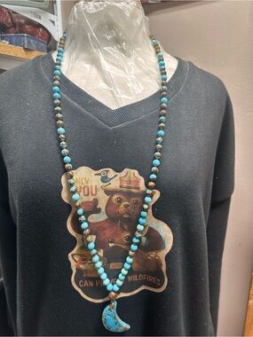 Turquoise Beaded Statement Necklace with Crescent Pendant